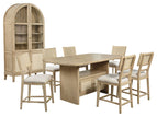 Light Brown / 8 Pc. Table, Cabinet, 6 Chairs