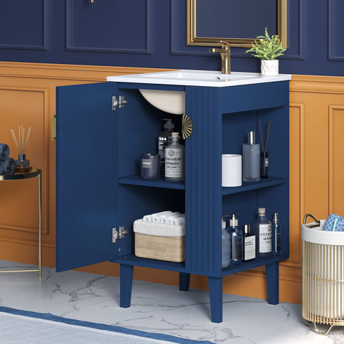 Bathroom Vanity With Sink, Soft-Close Door, Half-Moon Pulls