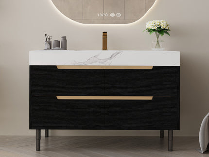 Bathroom Vanity With Undermount Sink, 4 Drawers Storage, Free Standing / Wall Mounted - Black / White