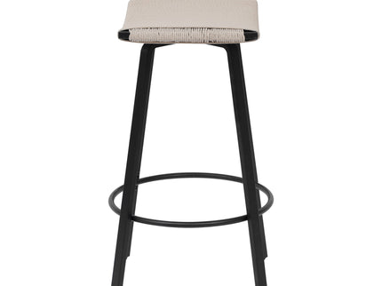 Counter Height Bar Stools Backless Handwoven Kitchen Dining Chairs With Round Footrest (Set of 2) Weaving Pub Stoo - Creamy White