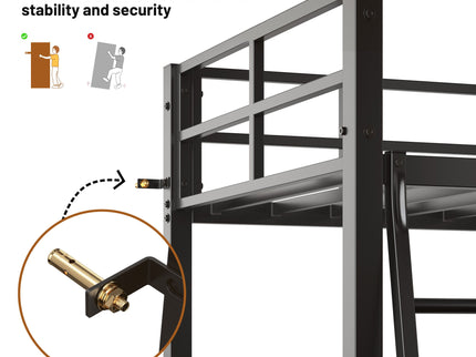 Twin Metal Loft Bed With L - Shaped Desk, Charging Station Loft Bed Frame Twin Size, Safety Guard & Ladder, No Box Spring Needed - Black