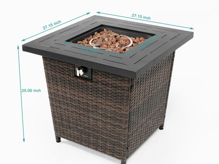Square Fire Pit Table - Black Brown