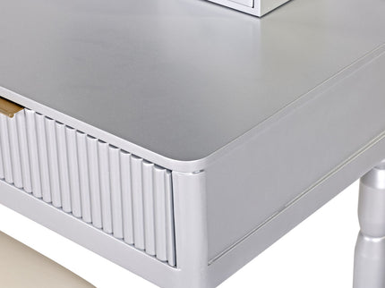 Luxury Vanity Desk With Round Mirror Height Adjustable Dressing Table Set Engineered Wood - Silver