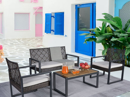 4 Piece Patio Furniture Set With Acacia Wood Table Top And Cushions