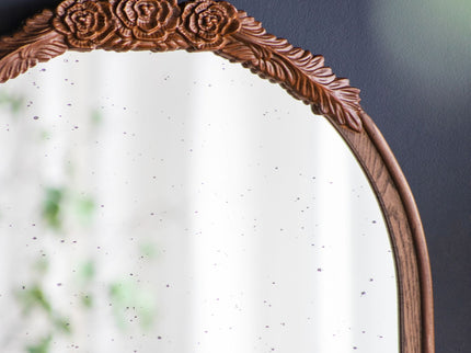Hand Carved Rose Antique Mirror Frame, Wood Arch Mirror Wall Decor For Living Room