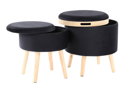 Tray - Contemporary Storage Ottoman With Matching Stool - Black / Natural