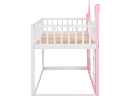 Twin Over Twin Castle Bunk Bed With Ladder - Pink