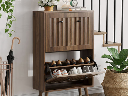 Shoe Cabinet, Upright Storage Unit - Walnut