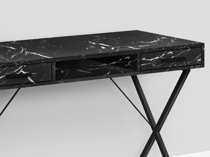 Computer Desk, Home Office, Laptop, Left, Right Set-Up, Storage Drawers, Work, Marble Look Laminate, Contemporary, Modern - Black