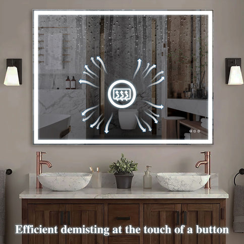 LED Bathroom Vanity Mirror Wall Mounted Adjustable / Warm / Natural Lights Anti-Fog Touch Switch With Memory Modern Smart Large Bathroom Mirrors