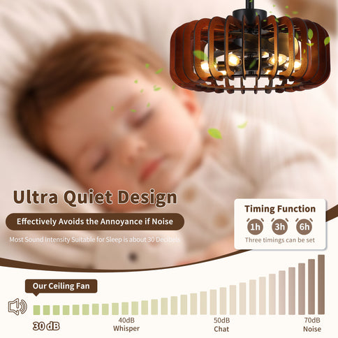 Ceiling Fan, Fandelier With 6 E12 Sockets, Reversible DC Motor, 6 Speeds, Remote Control, Adjustable Hanging - Black / Brown