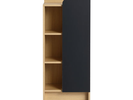 Freestanding Bathroom Side Cabinet, Narrow Storage Cabinet With Single Door & 3 Tier Open Shelves - Black / Light Oak / White