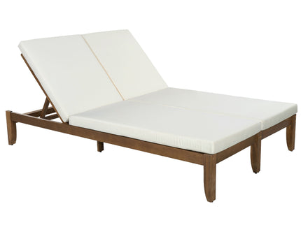 Adjustable Outdoor Patio Lounge Chair 2 Seater Recliner - Beige / Walnut