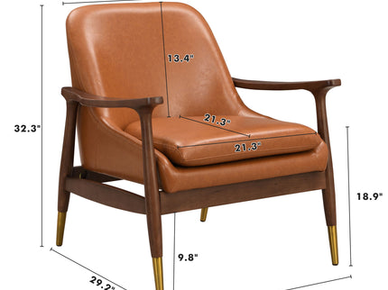 Mid - Century Accent Chair With Cushioned Seat, Brass Tipped Legs