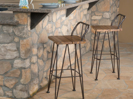 Outdoor Barstool With Angled Metal Legs - Brown