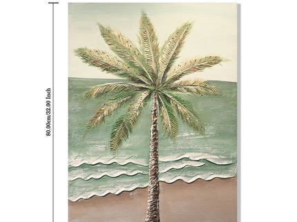 Palm Tree Wall Art, Beach Canvas Painting With Accents, Hand Painted Textured Tropical Decor (Set of 2) - Aqua Blue
