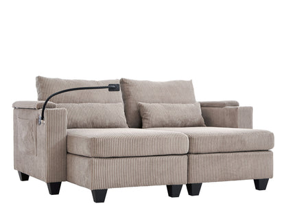 Convertible Chaise Lounge Sofa Chair With USB Ports, Cup Holders, Phone Holder And Storage