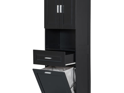Tall Bathroom Cabinet With Tilt-Out Laundry Basket And Upper Storage