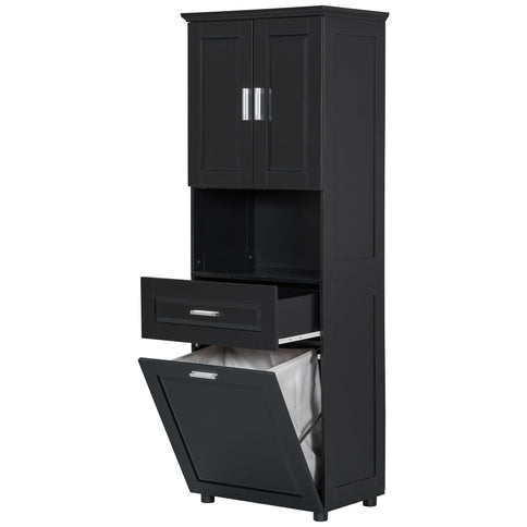 Tall Bathroom Cabinet With Tilt-Out Laundry Basket And Upper Storage