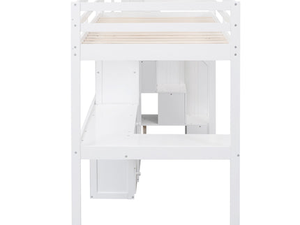 Loft Bed With L Shaped Desk, Drawers, Cabinet, And Storage Staircase