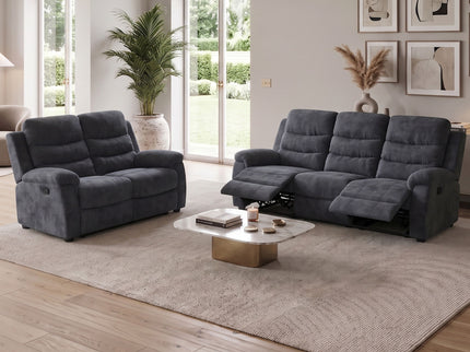 2 Piece Reclining Sofa Set, 3 Seat Sofa & 2 Seat Loveseat, 150° Recline - Dark Gray