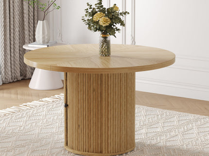 Roman Column Round Dining Table With Double Layer Storage - Wood