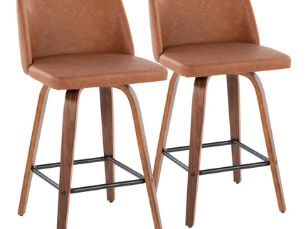 Toriano - Mid Century Modern Fixed Height Counter Stool & Square Footrest (Set of 2)