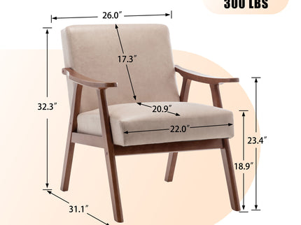 Mid Century Modern Accent Chair With Solid Wood Frame And Extra Thick Backrest