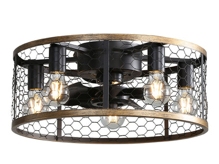 20" Industrial Caged Ceiling Fan, With 7 - ABS Blades Remote Control Reversible DC Motor, Small Flush Mount Ceiling Fan For Farmhouse - Black