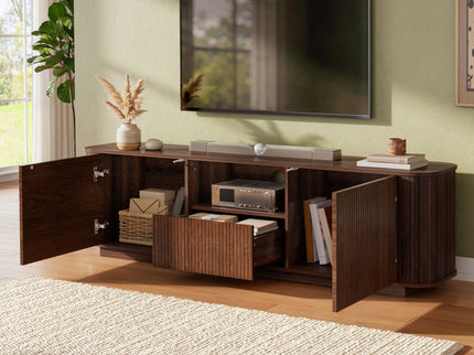 70" TV Stand With Ample Storage, Curved Corners - Dark Brown