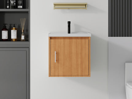 20" Floating Bathroom Vanity Combo With Sink, Soft Close Doors, Wall Mounted Solid Cabinet - Golden Oak