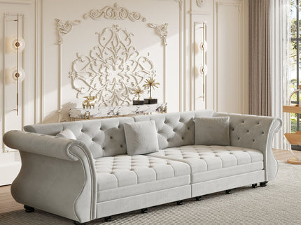 Oversized Chesterfield Pull Out Sofa Bed, Roll Arm Couch With Flower Tufting For Living Room