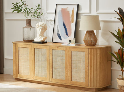 Contemporary Wave Shaped TV Stand With Rattan Doors