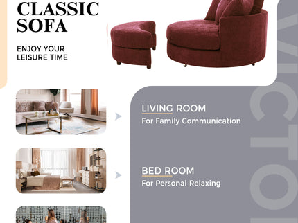 360° Swivel Accent Barrel Chair With Storage Ottoman & 4 Pillows, Modern Leisure Chair Round Accent For Living Room