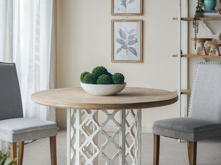 Round Wooden Dining Table With Ornate Cut Out Base - Brown / Antique White