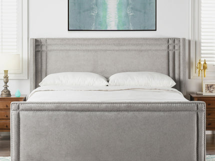 Elle - Wingback Upholstered King Bed - Silver Gray