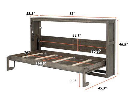 Murphy Bed With LED Light, Foldable Wall Bed Cabinet