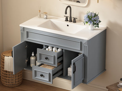French Simple Style Wall Mounted Bathroom Cabinet With Sink