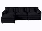 Black / 3 Seater Sectional Sofa With Ottoman