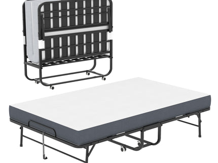 Twin Wide Folding Bed For Tall People, Extra Long & Wide Rollaway With Memory Foam, Heavy-Duty - Black