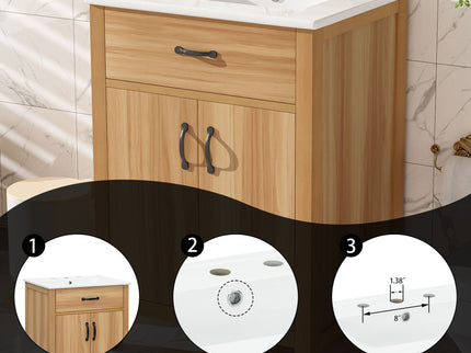 Bathroom Vanity With Flip Drawer, 2 Soft Close Doors, Adjustable Shelf And Ceramic Sink