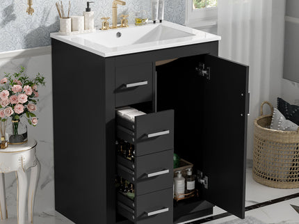Bathroom Vanity With Integrated Sink, Rectangular Cabinet With 1 Door And 3 Drawers