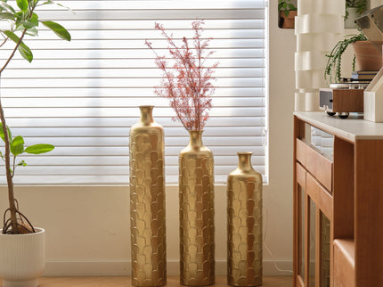 Floor Metal Vases Decorated White Metal Vases (Set of 3) Gorgeous Home Decoration Large Glazed Metal Vases - Golden