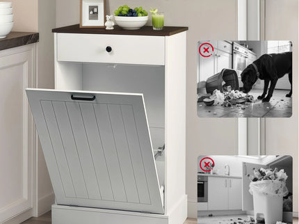 Tilt Out Trash Cabinet With Drawer, 10 Gallon Hamper - White