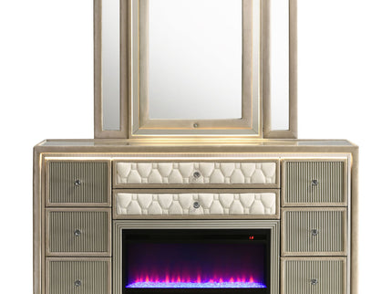Mika - 8 Drawer LED Dresser And Mirror Set - Ivory