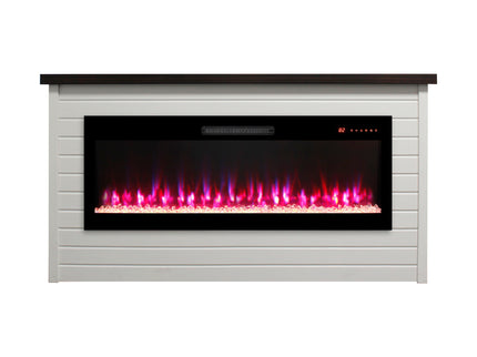 65" Electric Fireplace With Wall Mantel, 50" Fireplace Insert Heater, Remote Control, Timer For Living Room - Antique White