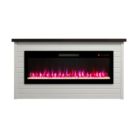 65" Electric Fireplace With Wall Mantel, 50" Fireplace Insert Heater, Remote Control, Timer For Living Room - Antique White