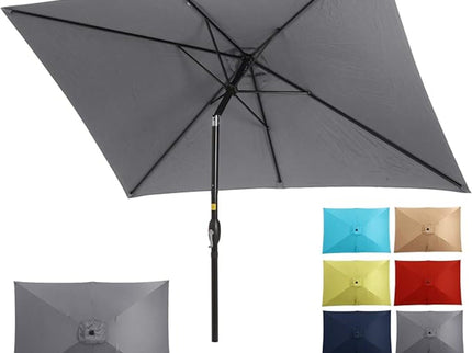 Rectangular Patio Umbrella With Crank Tilt, Polyester UV-Resistant Canopy