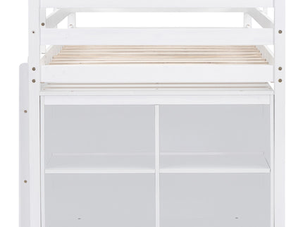 Loft Bed With Retractable Writing Desk And 4 Drawers, With Lateral Portable Desk And Shelves
