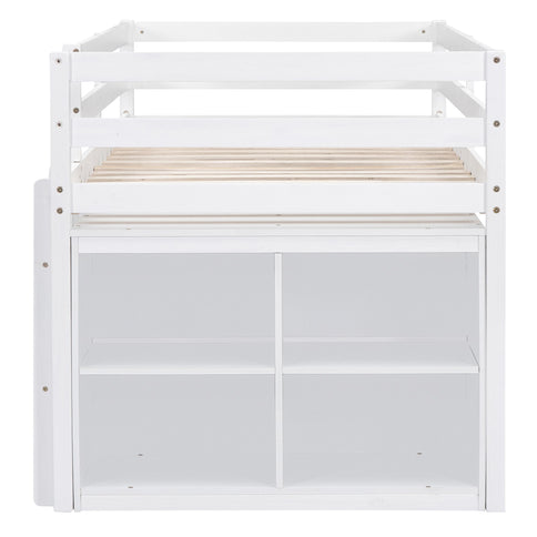 Loft Bed With Retractable Writing Desk And 4 Drawers, With Lateral Portable Desk And Shelves